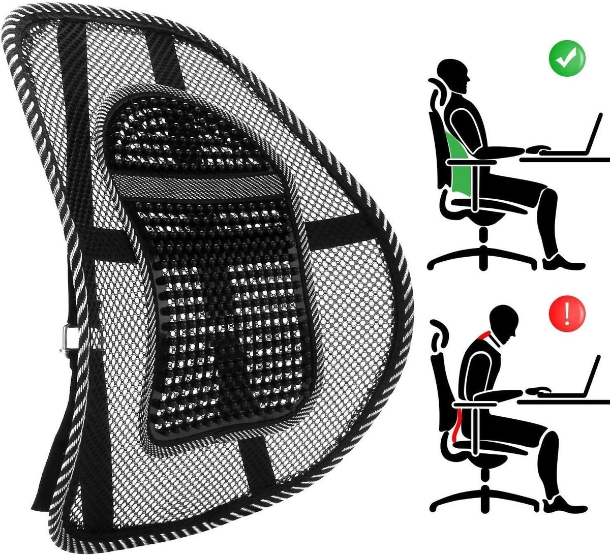 Cuscino Lombare Ergonomico In Rete Traspirante Con Particelle Massaggianti - Per Auto, Ufficio E Divano