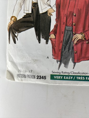 1989 VTG VOGUE 2345 Misses' Cardigan and Top Sewing Pattern 14 16 18 Uncut FF - Picture 2 of 8