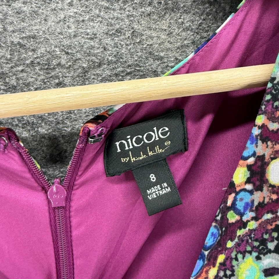 Платье женское Nicole Miller 8 фиолетовое геометрическое макси длинное с v-образным вырезом на молнии с подкладкой - Изображение 3 из 4