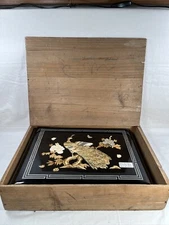 Antique Japanese Postcard Album w/Lacquered Cover and 72 Hand-Colored Postcards