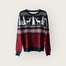 V28 Mens Christmas Sweater Reindeer Trees Moose Elk Fair Isle Small