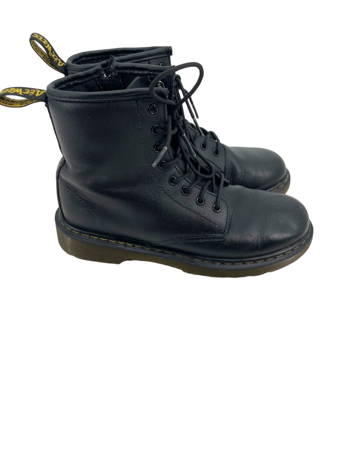 SAOLA Stivali da combattimento Doc Martens Delaney in pelle nera suola rimbalzante bambini ragazzi 4 ragazze 5