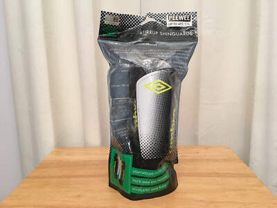 Umbro Black/White/Yellow Stirrup Shin Guards, Size PeeWee, up to 4 ft. 1 in.
