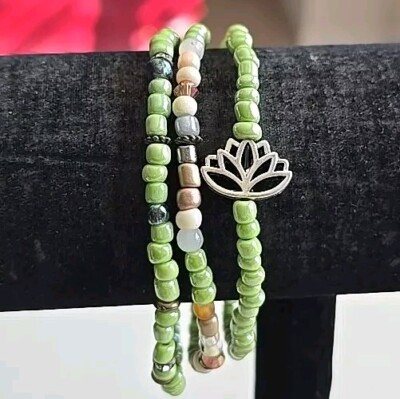Michele's Attic Boutique Seed Bead & Charm Bracelets (3PCS) Lotus Namaste 507116