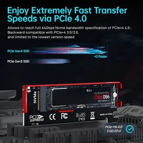 π₯ JEYI PCIe 4.0 X16 NVMe Adapter β High-Speed Gen4 SSD Expansion! Ultra-Fast π - Afbeelding 2 van 6