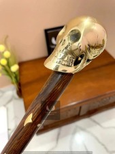 Solid Brass skull head Handle Vintage Designer Wooden Walking Stick Cane Antique
