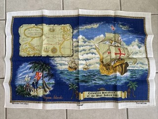 Vintage Dunmoy Linen. Christopher Columbus. 20”x 30”