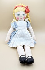 Vintage Folk Art Americana Rag Cloth Doll Vintage Embroidered Face Blonde Hair