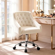 Velvet Swivel Desk Vanity Chair, Height Adjustable 360° Rolling Reception Chair