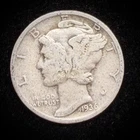 90% Silver - 1936 Mercury Dime Circulated Junk Silver US Coin - A1-7