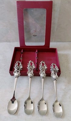 Set of 4 Arthur Court 5'' Grape Spoons Grape & Leaf 18-8 Stainless