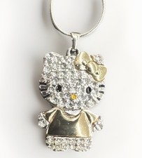 Sanrio Hello Kitty Gold Tone Hello Crystal Stones Pendant Silver Tone Necklace