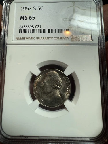 1952-S 5c Jefferson Nickel coin NGC MS65 