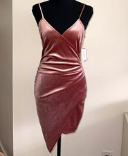 Windsor Pink Velvet V-Neck Strappy Sleeveless Stretch Bodycon Knee Dress Small