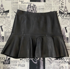 Polo Ralph Lauren Black Leather Pleated Mini Skirt Size 2