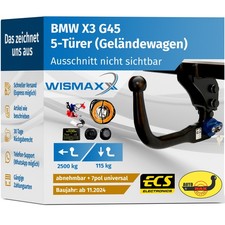 ANHÄNGERKUPPLUNG vert. abnehmbar für BMW X3 G45 ab 24 +7pol E-Satz ABE