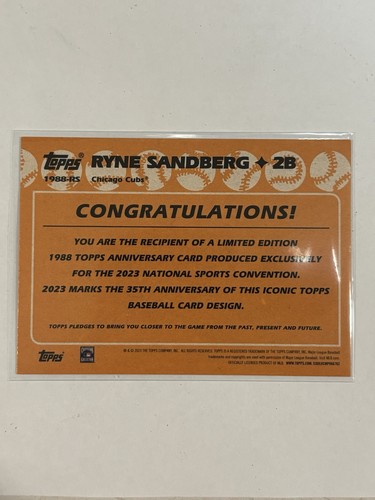 2023 Topps The National Ryan Sandberg #1988-RS 35th Anniversary Rainbow Foil (7) - Picture 2 of 2