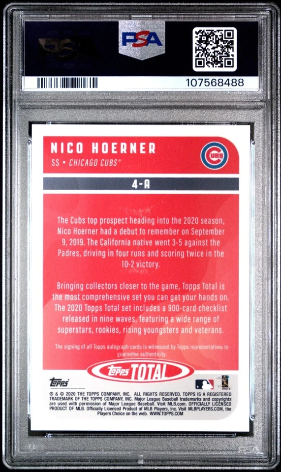 PSA 10 Gem Mint - Nico Hoerner #4-A Rookie Autograph - 2020 Topps Total - Image 2 of 2
