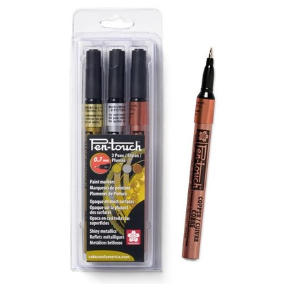 3Piece Extra Fine Paint Markers Set 0.7mm in Gold, Silver, Copper
