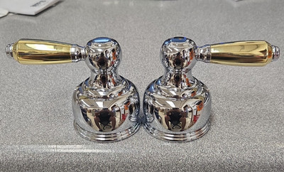 PAIR OF DELTA H65CB NEOSTYLE LEVER HANDLES CHROME & POLISHED BRASS (LARGE) NIB