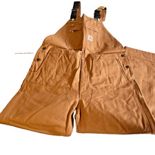 Carhartt Bib Overalls Mens Large Tall Brown Loose Insulated Firm Duck Workwear