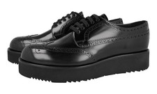 PRADA Leather Platform Derby Brogue Shoes - 2EG443 - Black - NEW