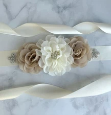 Ivory Wedding Bridesmaid Belt Sash Crystal Rhinestone Flower Bridal Dress Belt