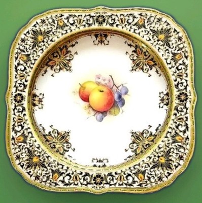 Antique Royal Worcester Fruit Plate Stylised Floral Border Made For Ovington Br.