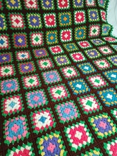 Granny Square - Crochet Blanket Vintage    Roseanne TV Style - Afghan Throw Couch