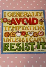 Mary Engelbreit Birthday Card UNUSED Mae West Quote Avoid Temptation “Indulge”