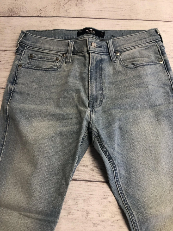 Pantalones de mezclilla Hollister para hombre 32x30 azul claro lavado súper ajustados elásticos avanzados Foto 2 de 4