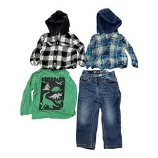 Cat Jack Wonder Nation Boys 2T Lot 4pc Plaid Hooded Flannel Jeans Dinosaur Tee