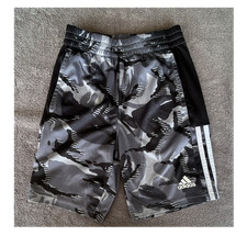 adidas Boys Athletic Camouflage Shorts M 10/12 Gray Black Elastic Waist