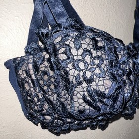 2 Piece Dita Von Teese Lingerie Set - Blue Bra , Garter Belt - Pinup Lace Strap