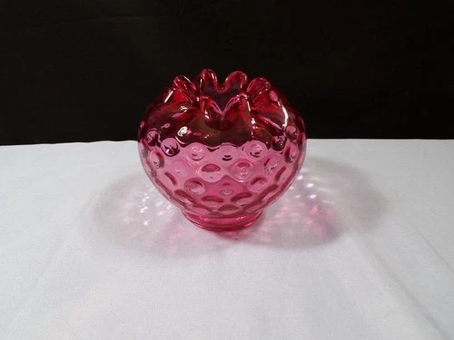 Fenton Ruby Overlay / Cranberry Glass Polka Dot Rose Bowl Vase INV2