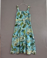 Talbots Maxi Dress Wemen's 8 Blue Sleeveless Hawaiian Print Linen Blend Coastal