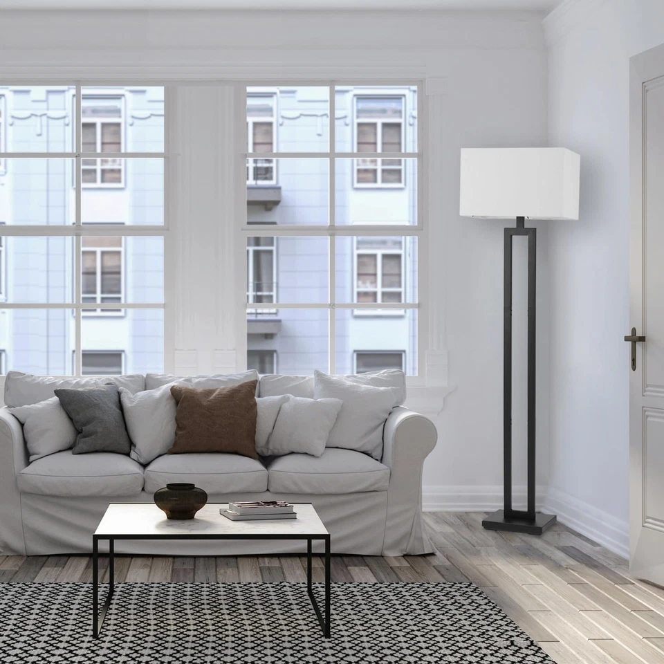 Abajur de assoalho preto fosco 58" com abajur de linho branco, interruptor liga/desliga, sala de estar... - Imagem 4 de 4