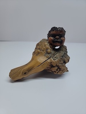 Hand Carved Burl Wood Face Sculpture Folk Art Driftwood Root Carving Primitive