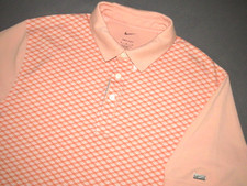 Nike Dri-Fit Short Sleeved Cotton Blend Orange Check Polo Golf Shirt Men's MED