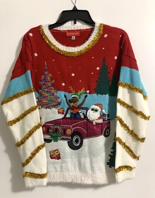 Blizzard Bay Women s Santa Car Reindeer Tinsel Ugly Christmas Sweater Party Med