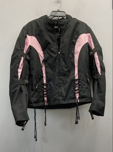 Xelement Women's Motorcycle Jacket Black Pink Corset Lace Up Waterproof Sz XL