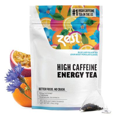 Energy Tea Bags   Blue Lady Passion Fruit Black Tea   High Caffeine Tea for Morn