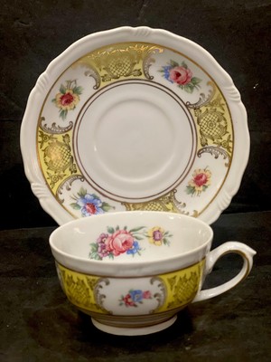 Antique Royal Bayreuth Bavaria Germany Gold Tea Cup & Saucer US Zone