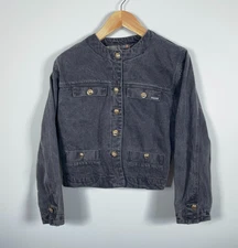 90s Jordache Concepts Jean Jacket Women's Large Black Denim Boxy Fit Trucker