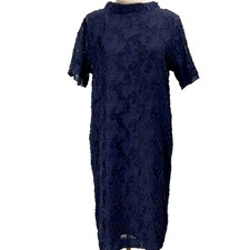 The IZZAT Collection Mockneck Shift Dress Purple Black Textured Lace Jacquard 