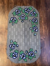 Vintage Antique Oval Hooked Rag Rug Pansies Oval ~24x43" As Is for Repair