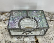 Iridescent Clear Stained Glass Trinket Jewelry Box Hinged Rectangular 4.25" X 3"