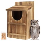 Owl House,Carbonized Cedar Large Owl Bird Box with Shavings,Owl Boxes for Out.