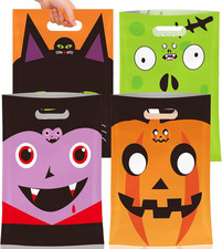 50 Pcs Halloween Goodie Bags with Handles, Happy Halloween Treat Bag, Plastic Tr