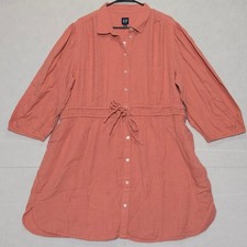 Gap XXL Coral Pink Cotton Gauze Button Front Drawstring Waist Shirt Dress NWT
